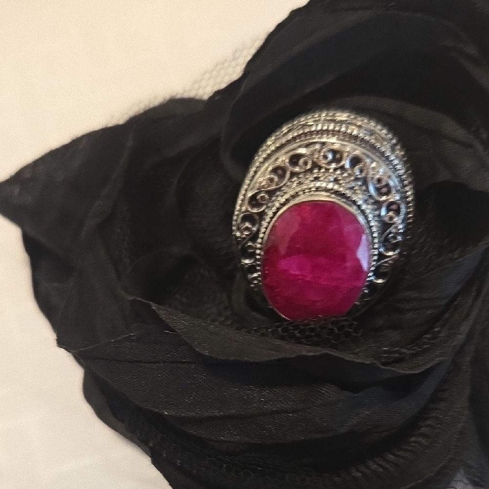 LARGE STERLING SILVER Ring&Genuine Red  RUBY.